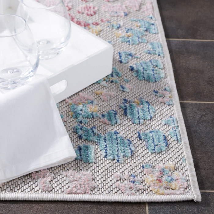 Wrought Studio Clerkin Aqua/Pink Indoor/Outdoor Rug Wayfair